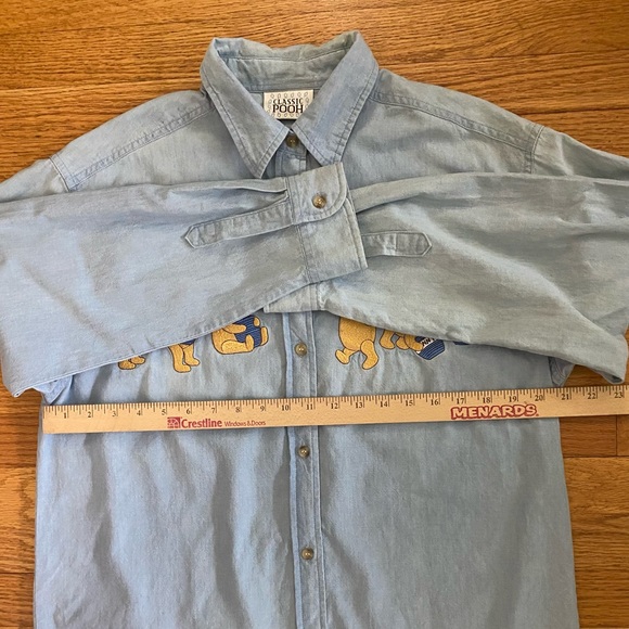 Winnie The Pooh Disney Shirt Women’s  S/M P/M Blue Demin Button Down Flaw Shown - Picture 9 of 10